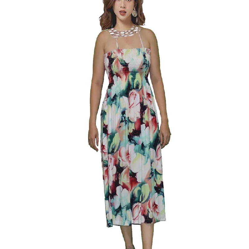 Watercolor Hibiscus Red Smocked Hawaiian Dress