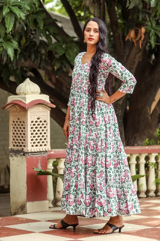 White Jaal Block Print Tyre Dress