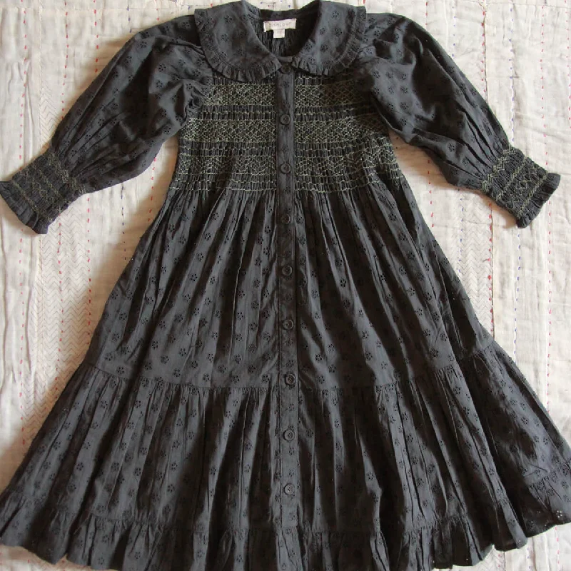 Yse Dress in Charcoal Broderie Anglaise by Bonjour